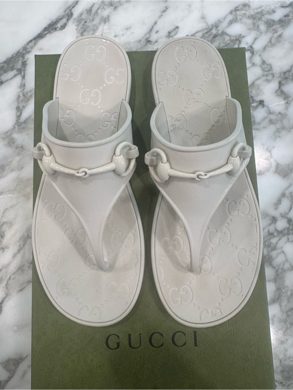Gucci Ivory Horsebit Thong Sandals